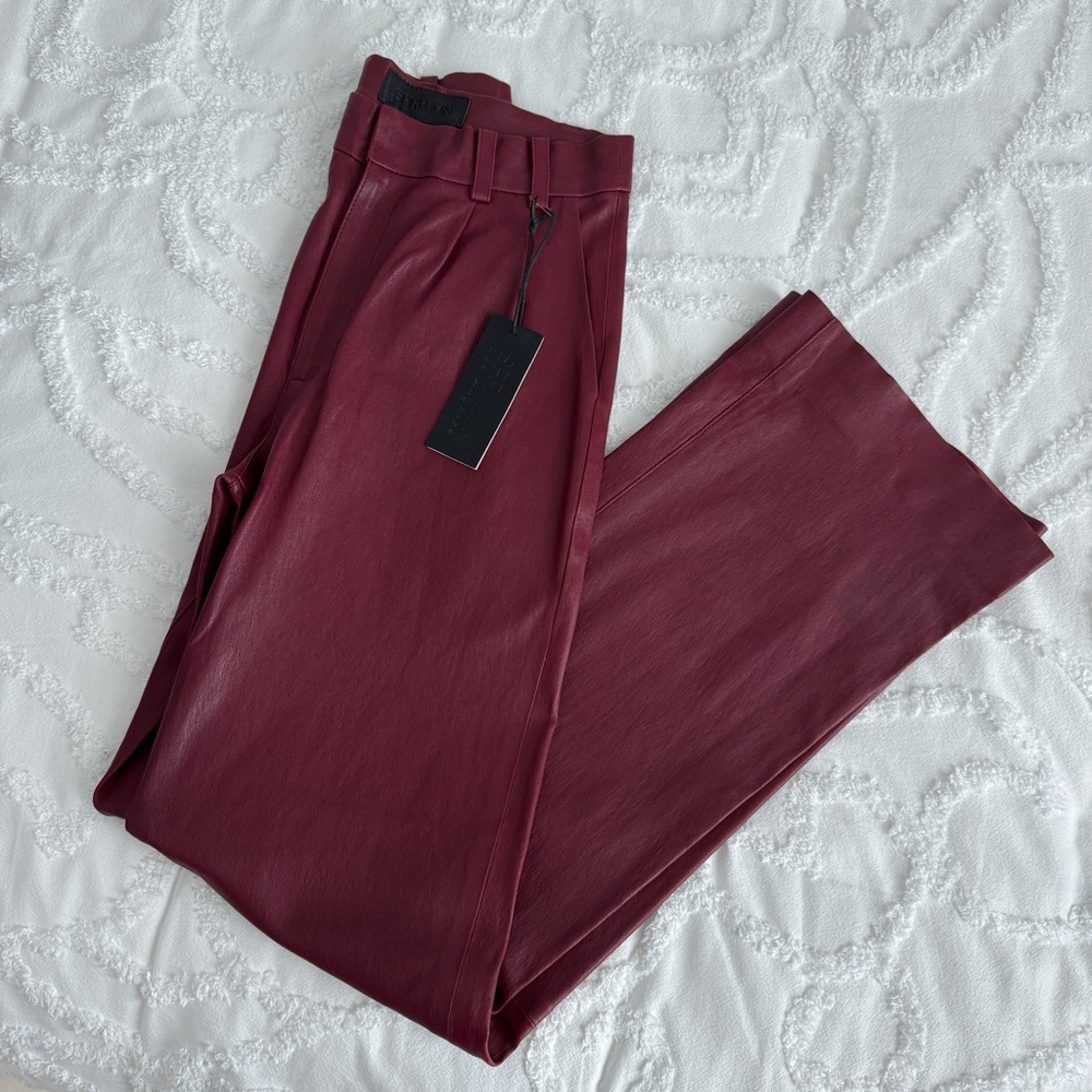 SPRWMN Elegant Burgundy Straight Leg Women's Leather Pants, S